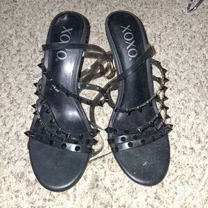 XOXO Black Studded Slide Sandals with Clear Straps